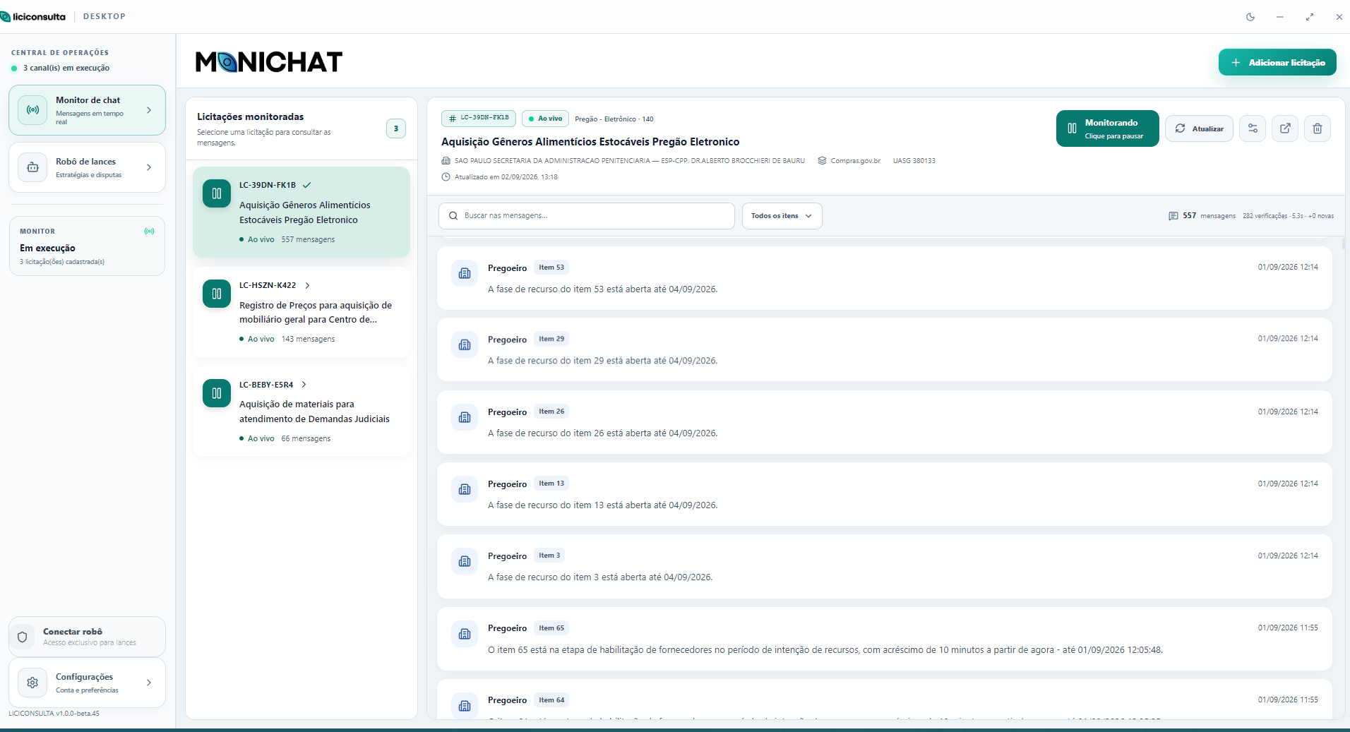 Monitoramento de chat em tempo real